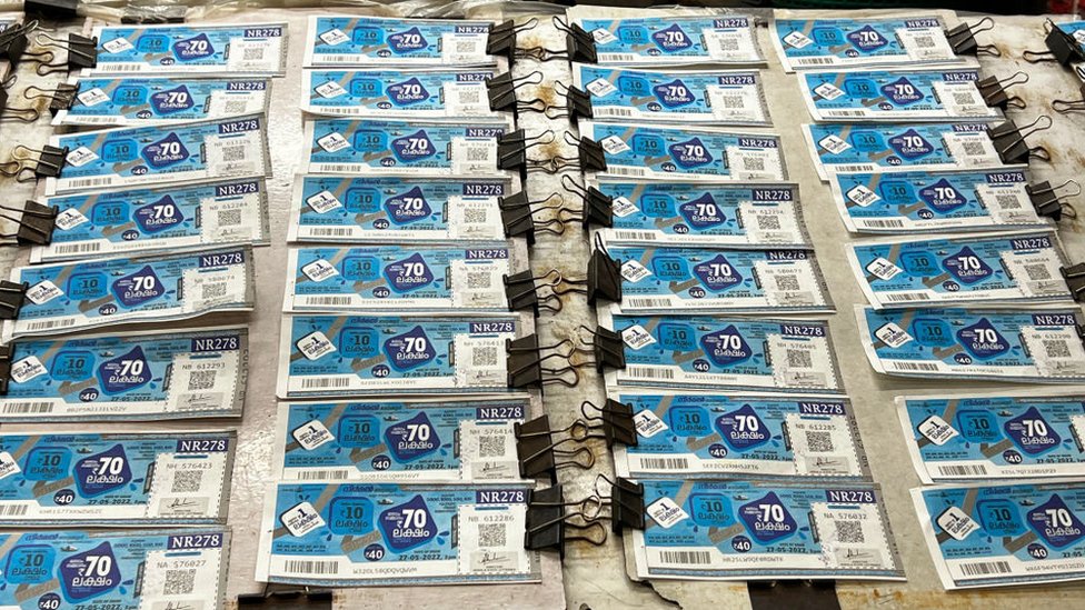 Billetes de lotería en Kerala, India