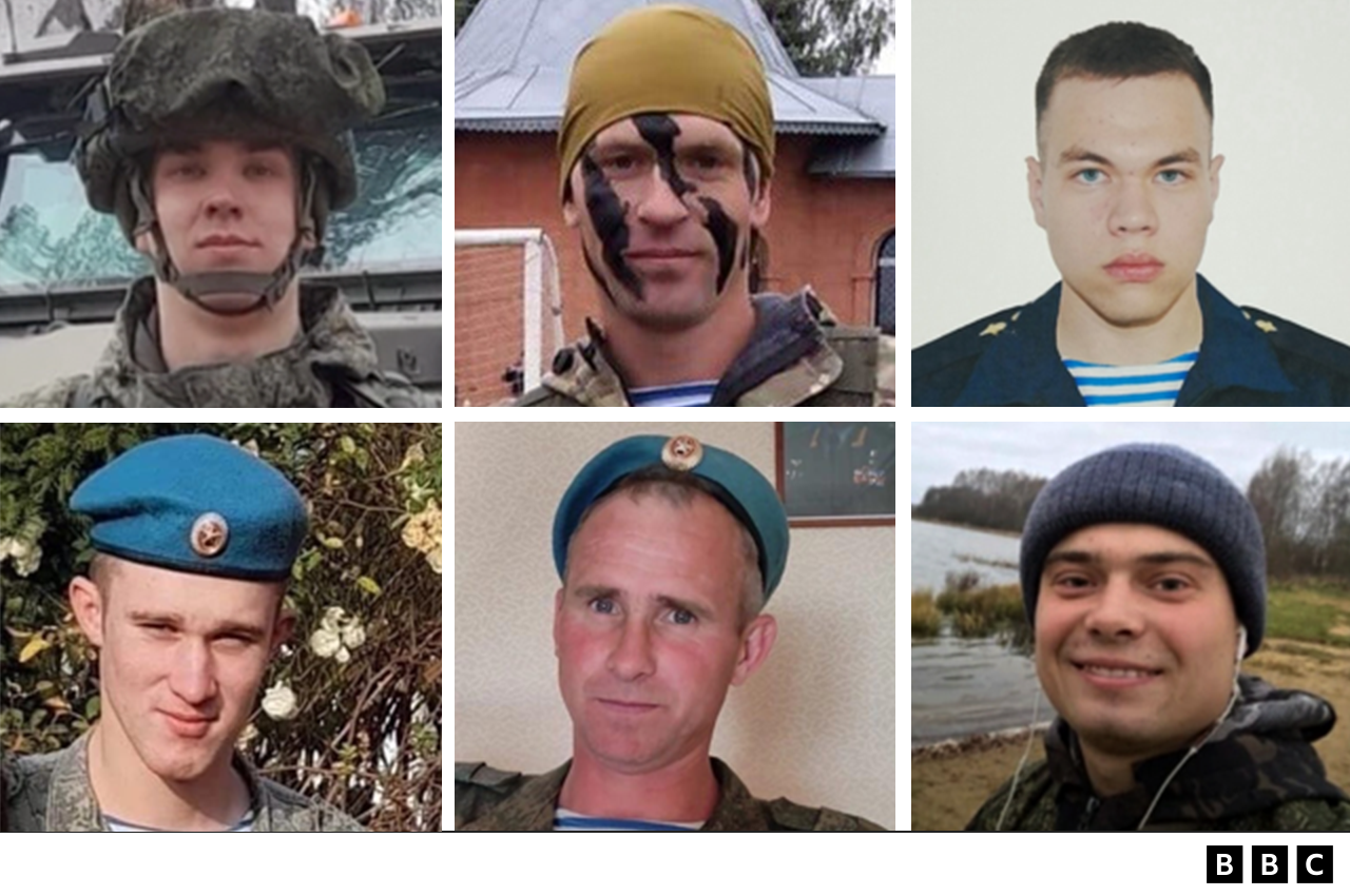 Algunos de los 62 soldados rusos del regimiento 331 que se sabe que han fallecido.