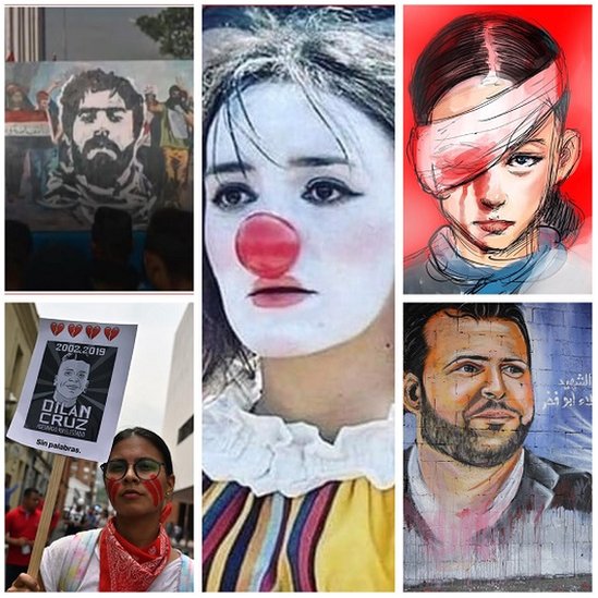 photo composition of faces of protest around the world