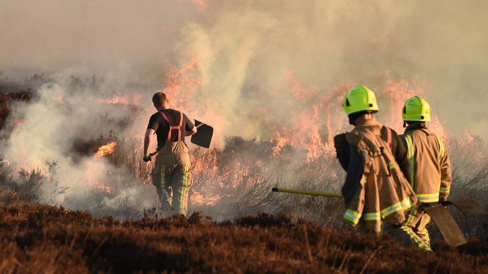 Пожарные тушат пожар на вересковой пустоши над Марсденом
