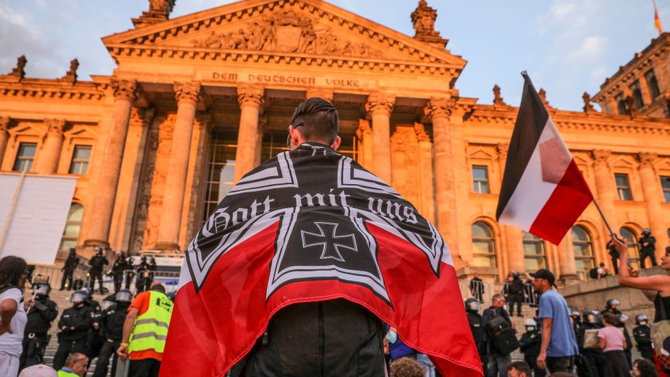 Protesters outside the Reichstag in August 2020