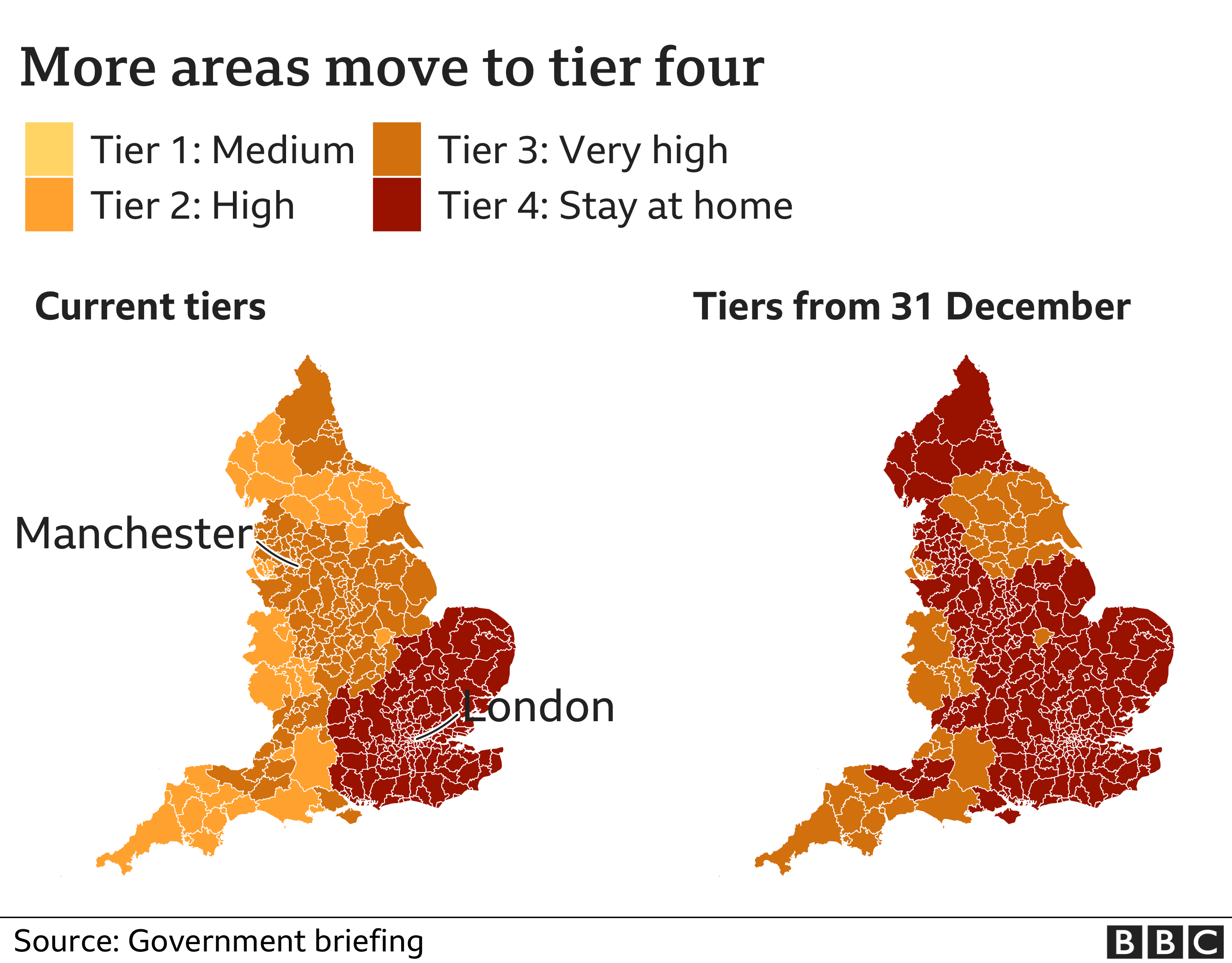 Map showing new tier areas