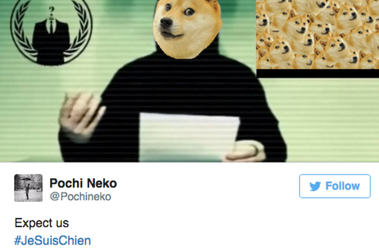 Твит показывает собаку, наложенную на анонимного человека в маске
