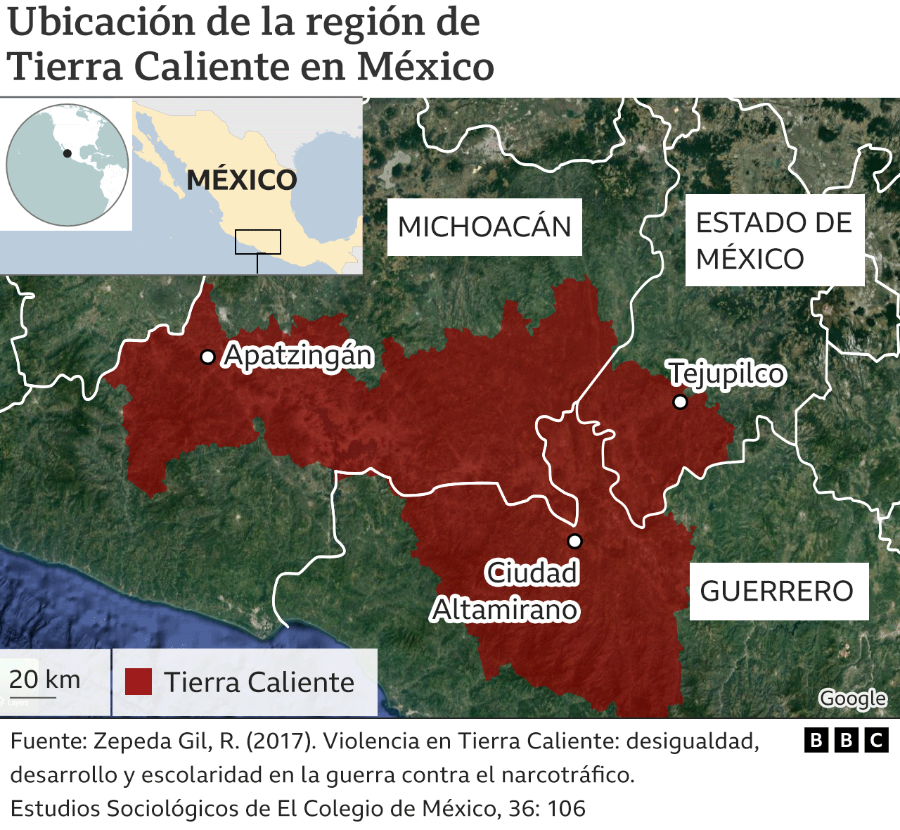 Mapa de ubicación de Tierra Caliente en México