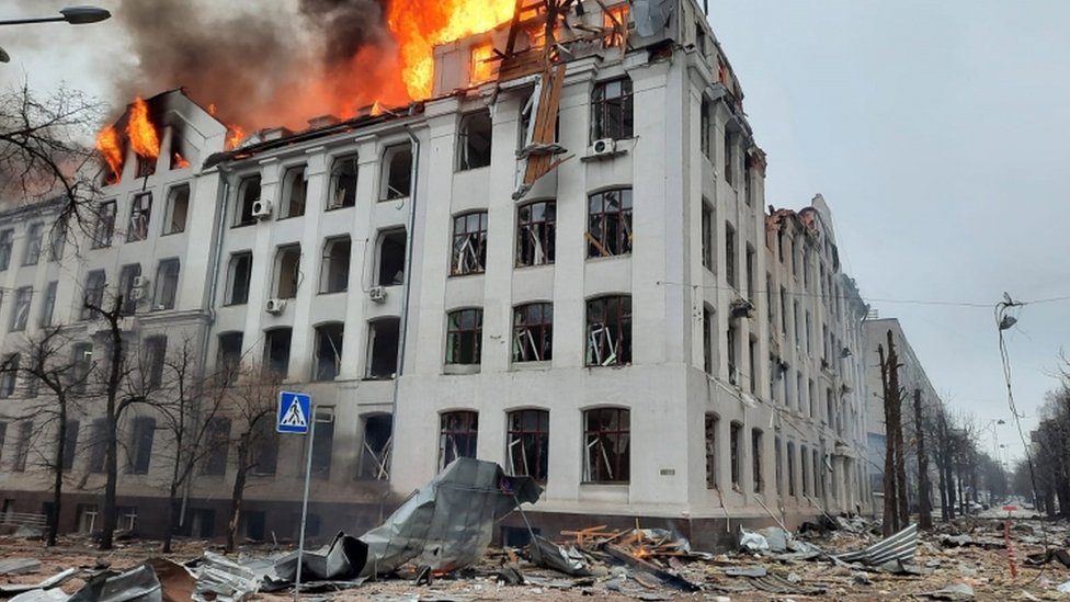 Security service building in Kharkiv after shelling