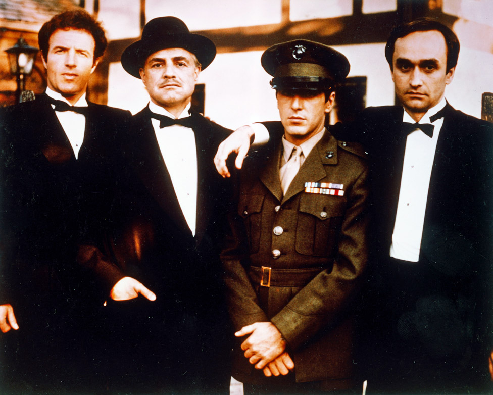 James Caan, Marlon Brando, Al Pacino y John Cazale en "El padrino".