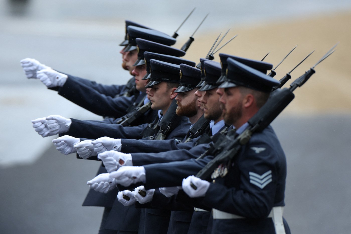 Troops marching during the coronation ceremony