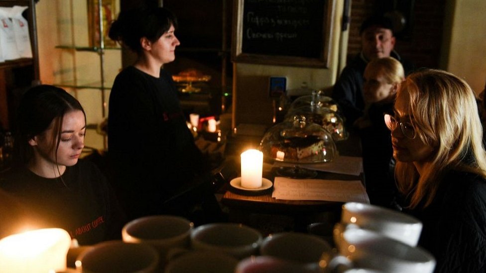 Lviv cafe in power cut, 11 Oct 22