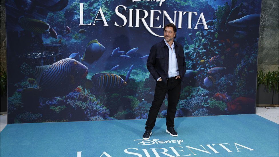 Javier Bardem en una de las presentaciones de "La Sirenita".