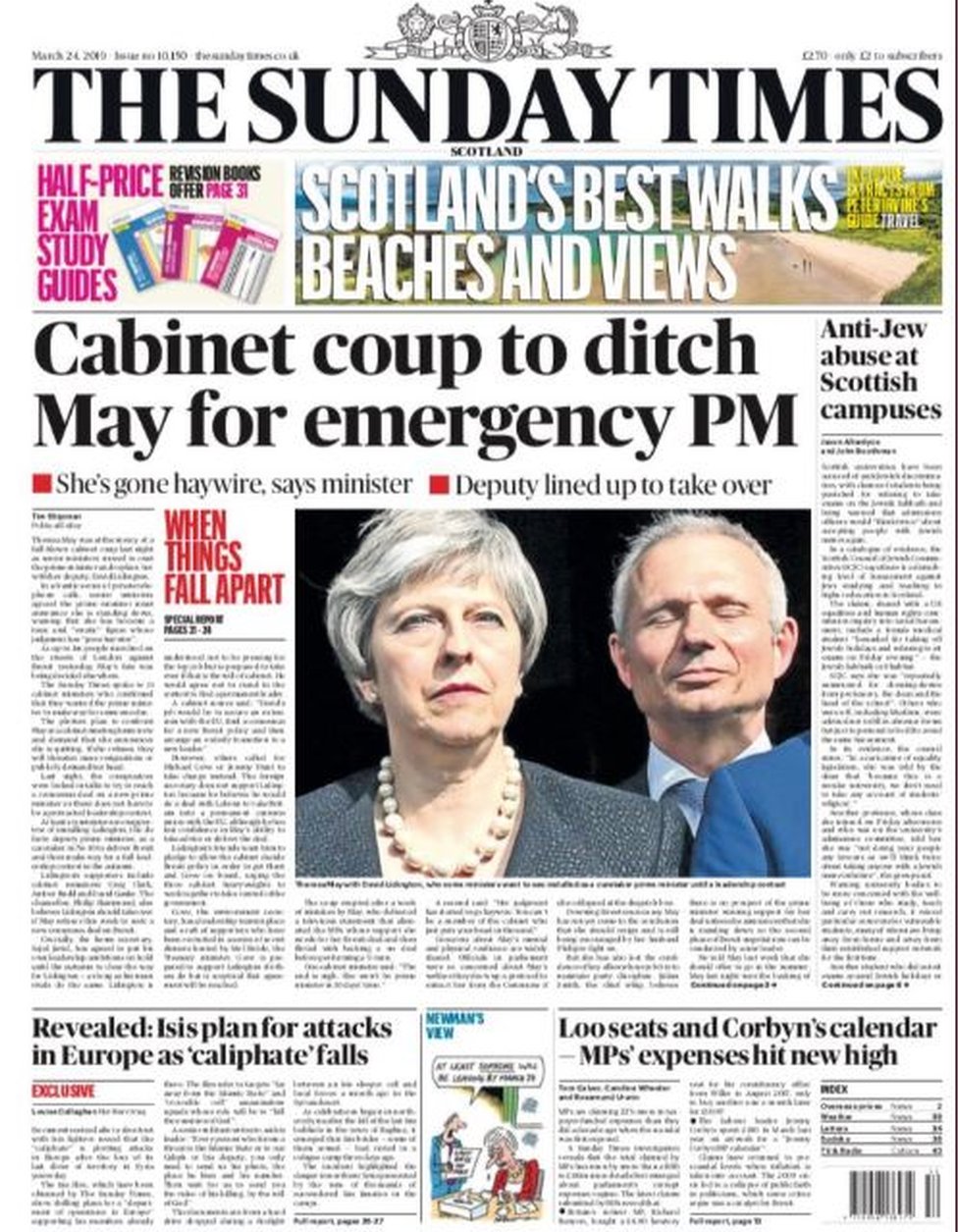 Scotland's papers Coup to ditch May and 'never free him' BBC News