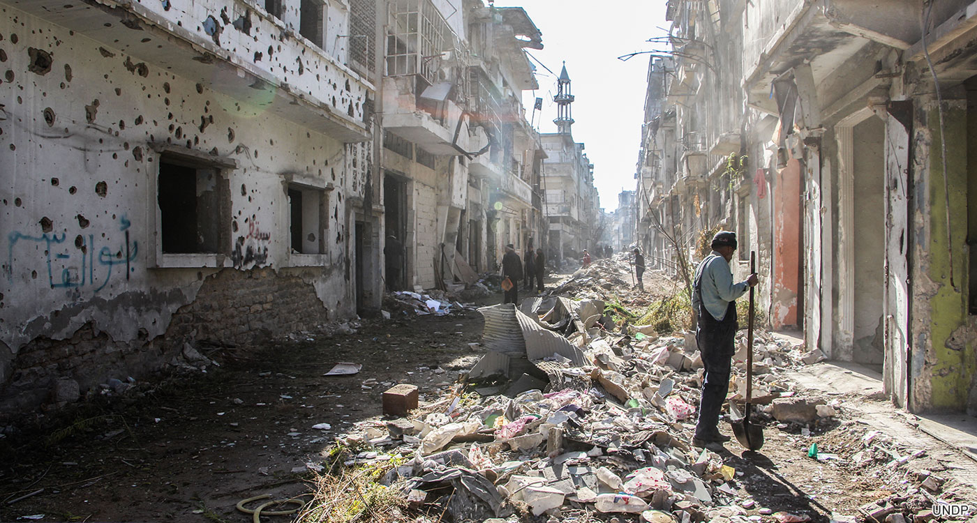 Debris clean up in Homs, Syria