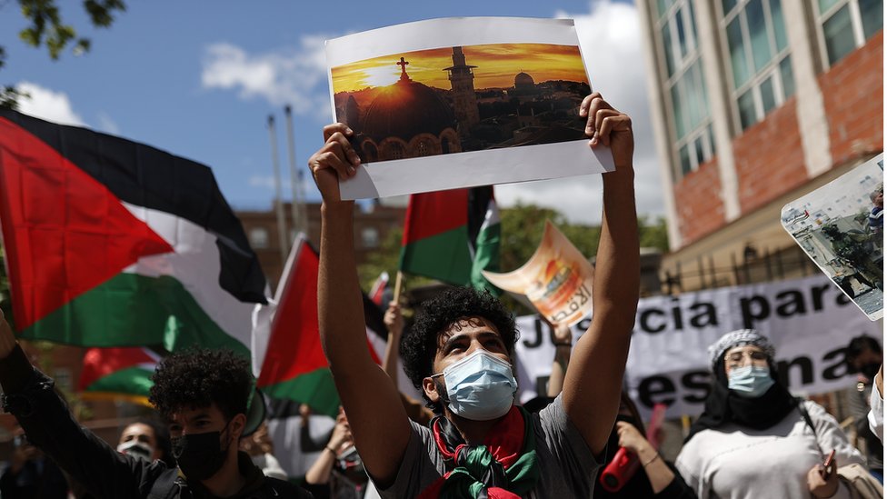 جانب من مظاهرة تأييد للفلسطينيين في اسبانيا