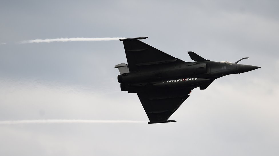 A French military plane Rafale, pictured here in 2018, was dispatched in Paris on Tuesday