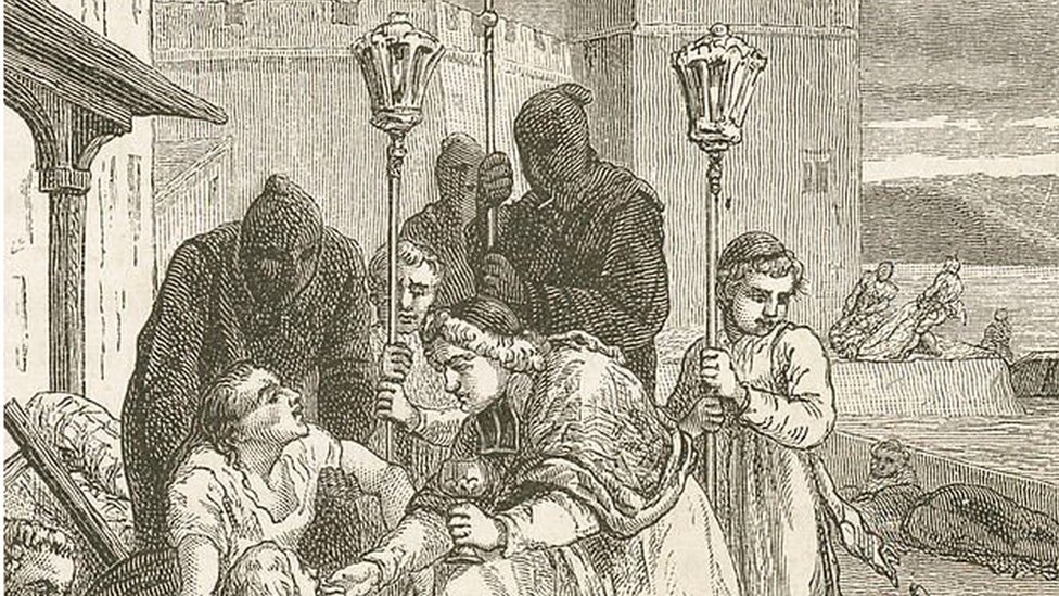 Ilustração de médico tratando doente em Londres