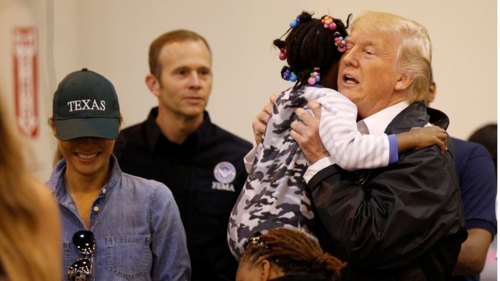 Trump hails hurricane relief efforts as he visits Texas