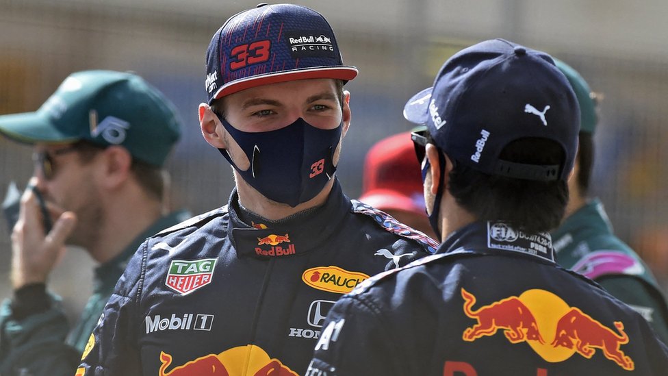 Red Bull driver Max Verstappen wearing a face mask