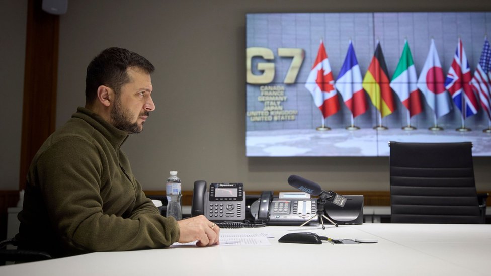 烏克蘭總統澤連斯基在與G7領導人的視頻會議上