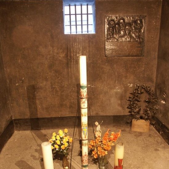 La celda de Kolbe en Auschwitz.