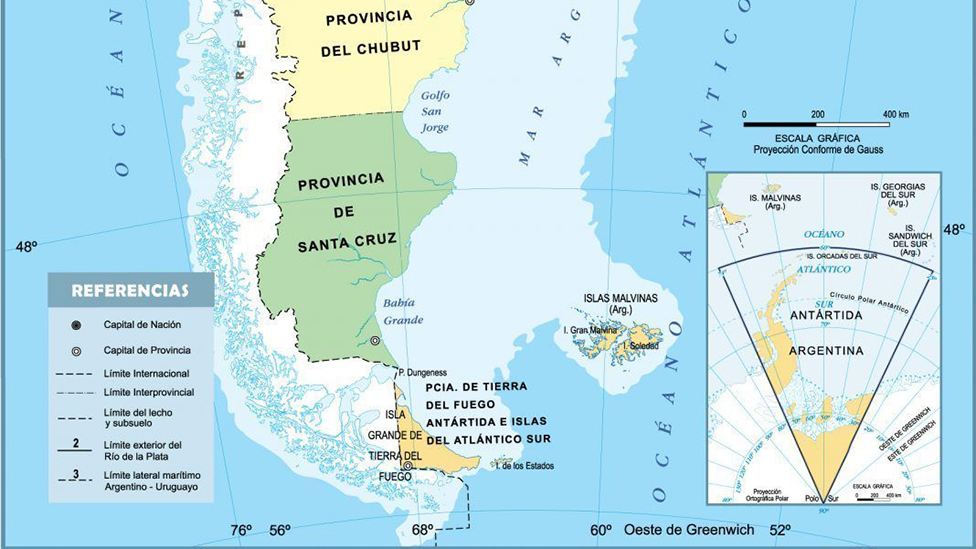 Mapa del sur de Argentina