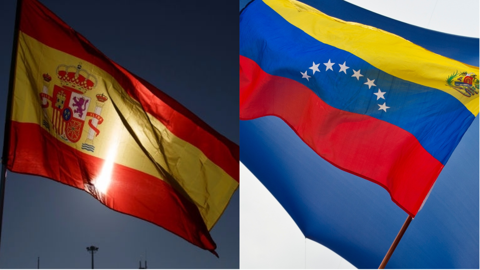 Bandera es España y de Venezuela en un collage de dos fotos.
