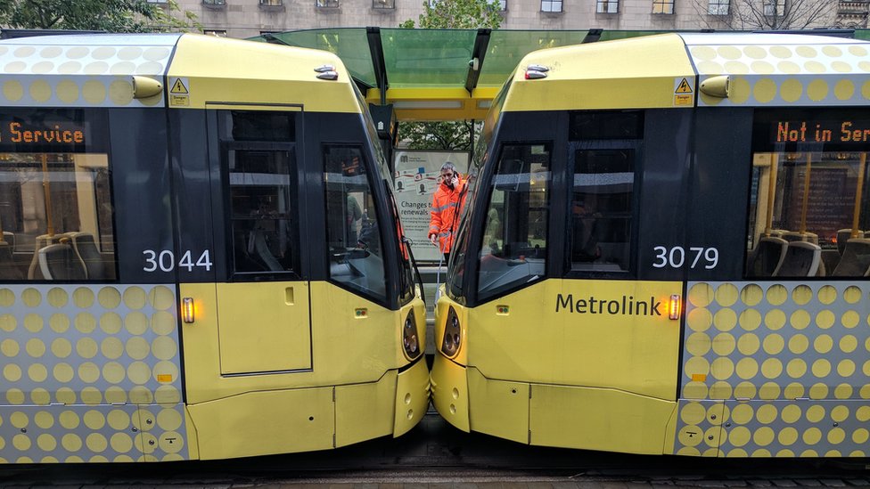 Major disruption after two Metrolink trams crash in Manchester BBC News