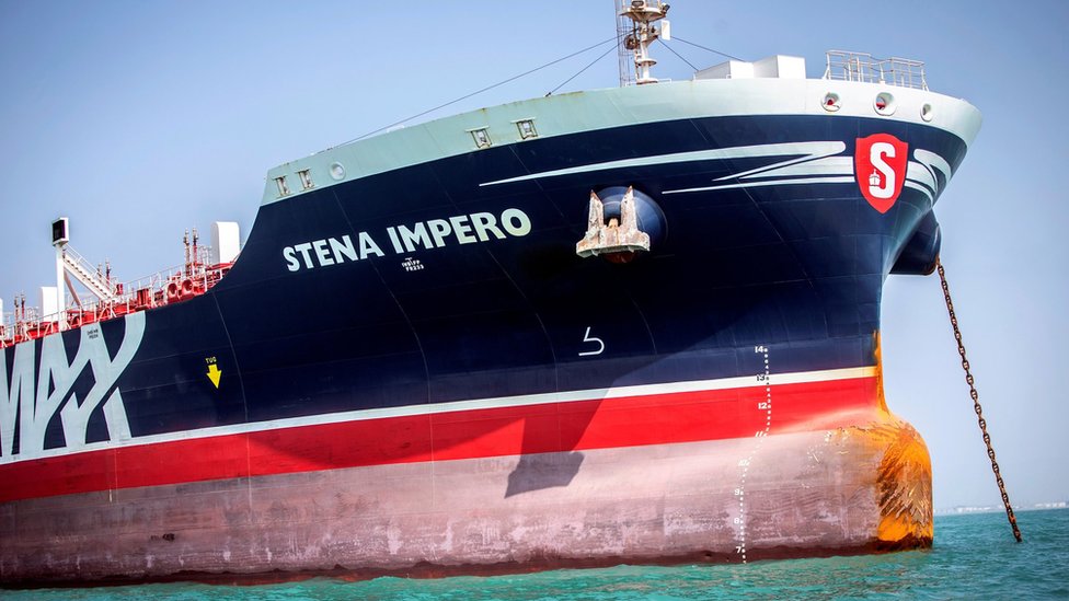 Архивная фотография нефтяного танкера Stena Impero под британским флагом на якоре у Бендер-Аббаса, Иран (22 августа 2019 г.)