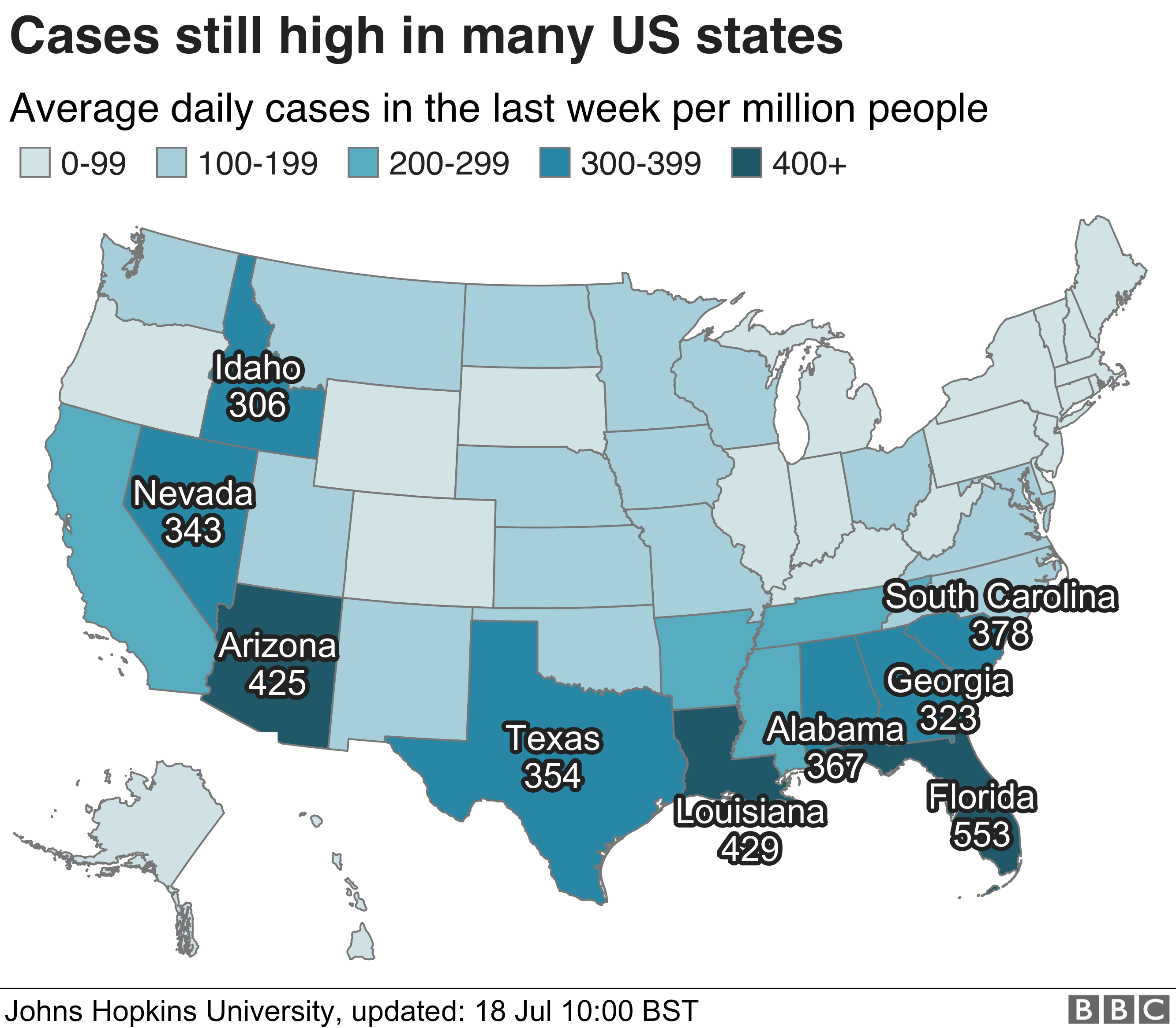 Peta pertambahan kasus di AS