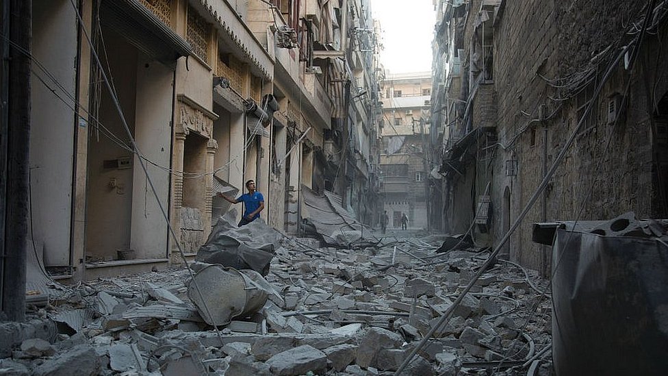 Разрушенные здания в городе Алеппо. 18 сен 2017