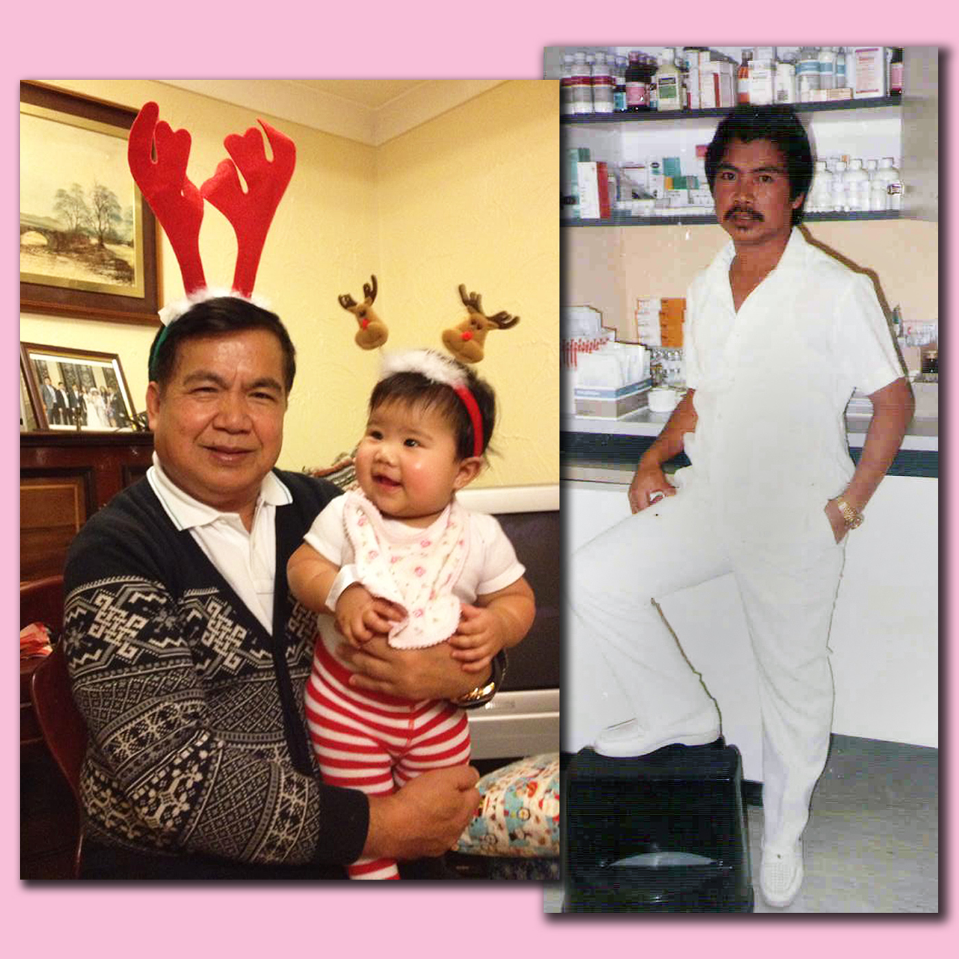 Policarpio with his granddaughter and as a younger man