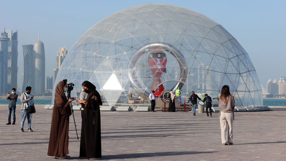 The World Cup countdown clock in Doha, Qatar