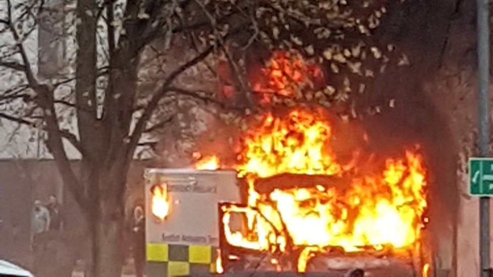 Ambulance explodes outside Glasgow hospital - BBC News