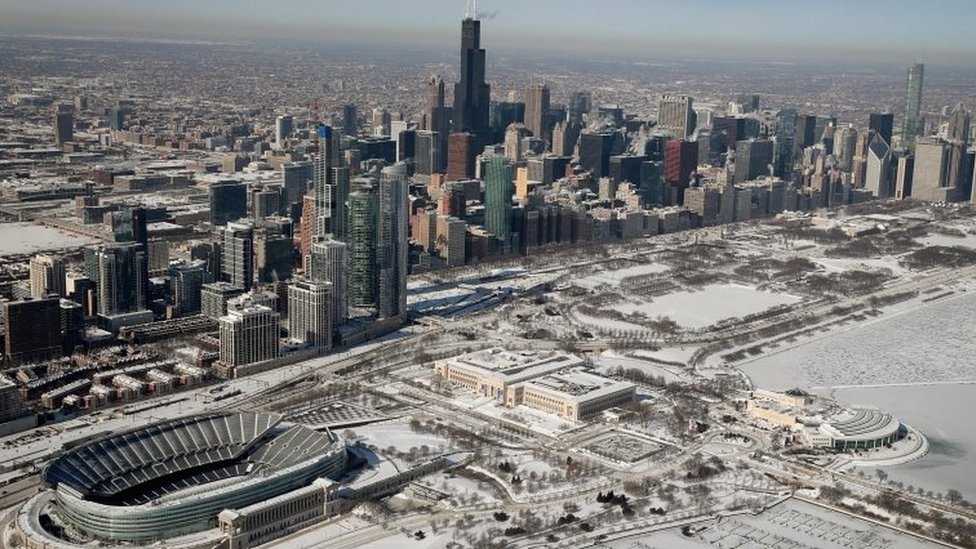 La ciudad de Chicago con una nevada