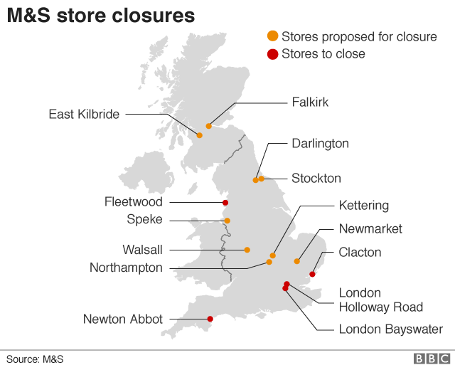 Карта закрытия магазинов M&S