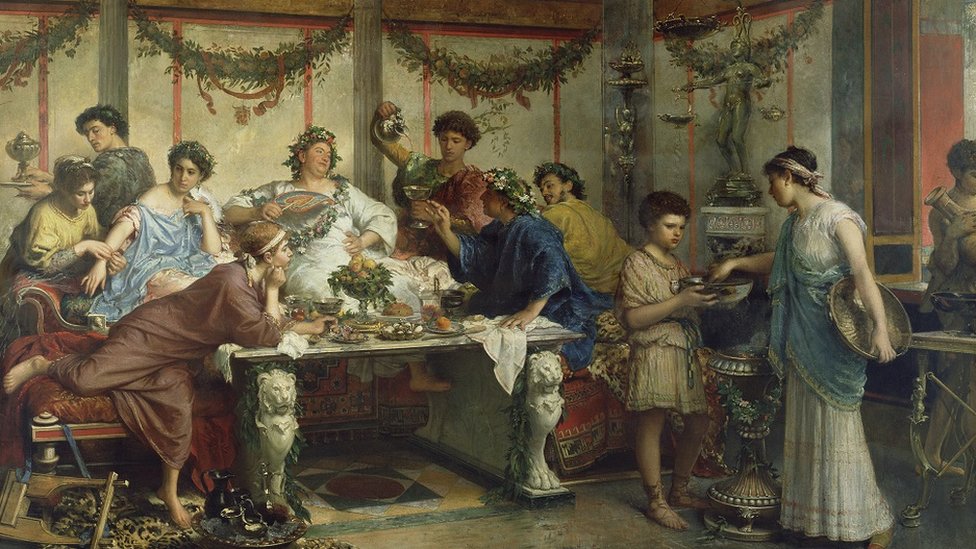 A 19th Century painting of the Roman feast of Saturnalia by the Italian artist Roberto Bompiani.