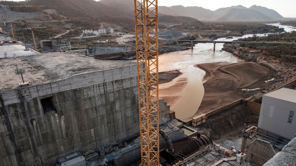 This file photo taken on December 26, 2019 shows a general view of the Blue Nile river as it passes through the Grand Ethiopian Renaissance Dam (GERD), near Guba in Ethiopia
