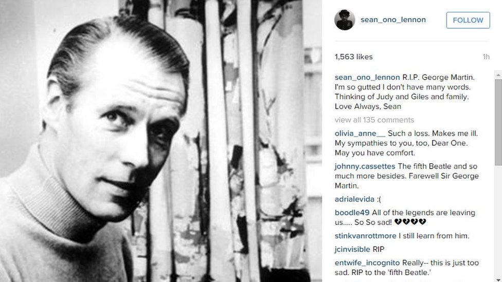 Шон Оно Леннон отдал дань уважения Джорджу Мартину в Instagram