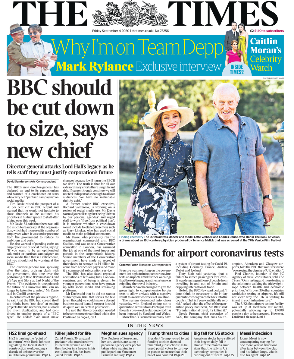 Front page of the Times