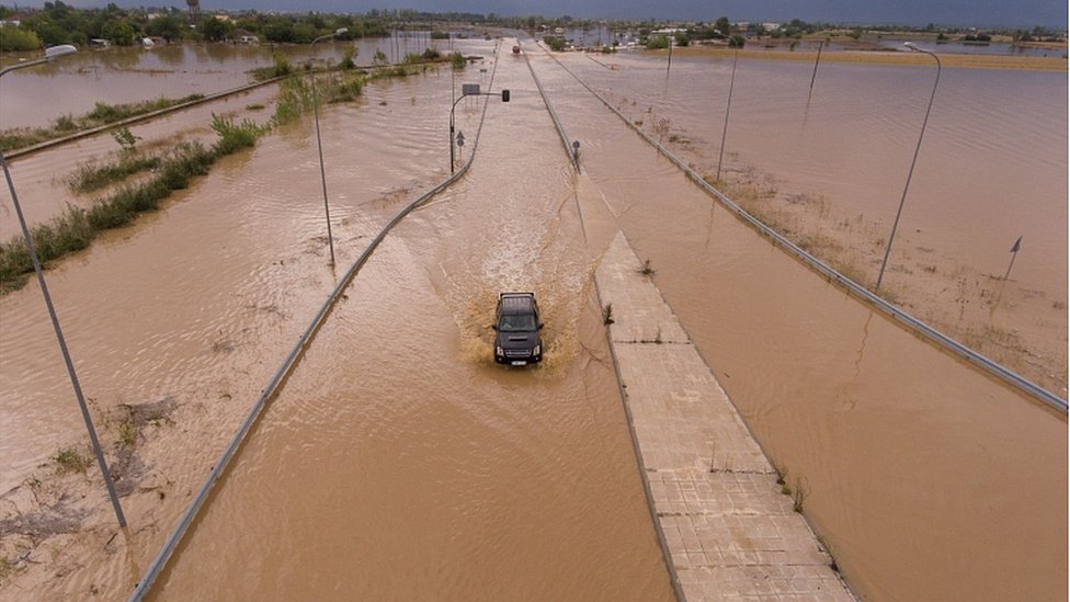 Flooded roads in the village of Artesiano, in central Greece, September 19, 202
