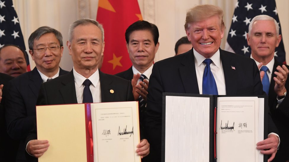 Liu He y Donald Trump