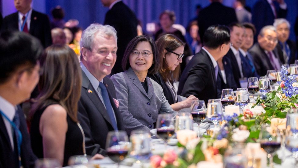 Taiwan"s President Tsai Ing-wen and New Jersey Governor Phil Murphy attend an event with members of the Taiwanese community, in New York, U.S., in this handout picture released March 30, 2023. Taiwan Presidential Office/Handout via REUTERS