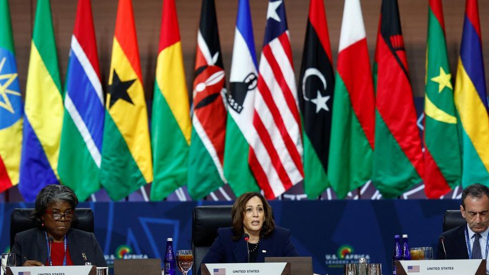 La vicepresidenta de EE.UU., Kamala Harris, en una sesión de cooperarción multilateral con líderes africanos en Washington, 15 de diciembre de 2022