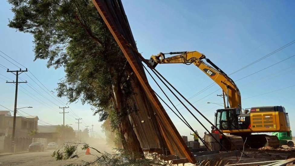 Trump S Wall Winds Blow Over Section Of Us Mexico Border Fence Bbc News