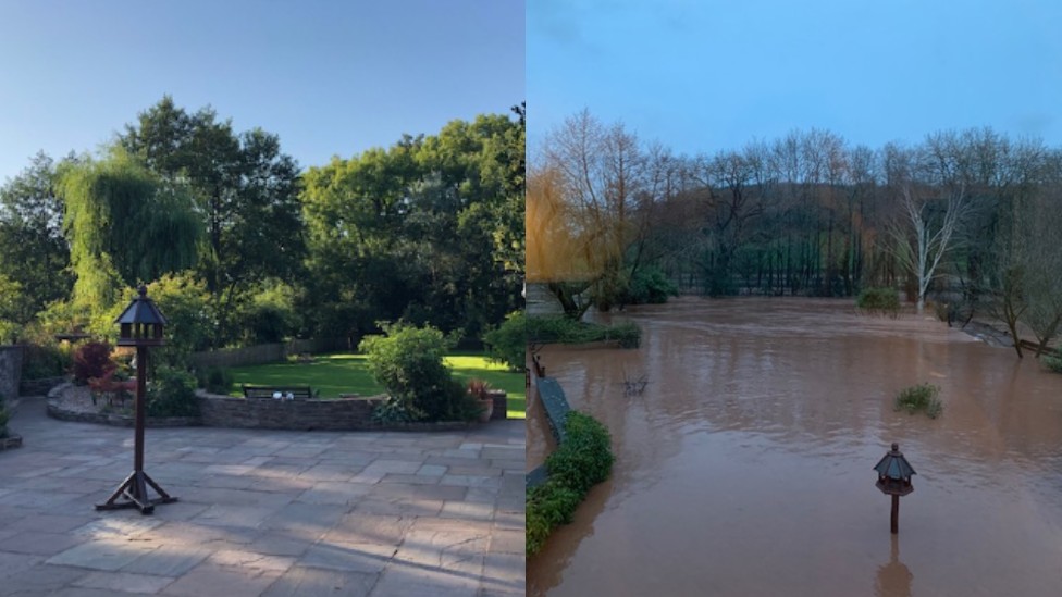 Сад Сары Бридж до и после наводнения.