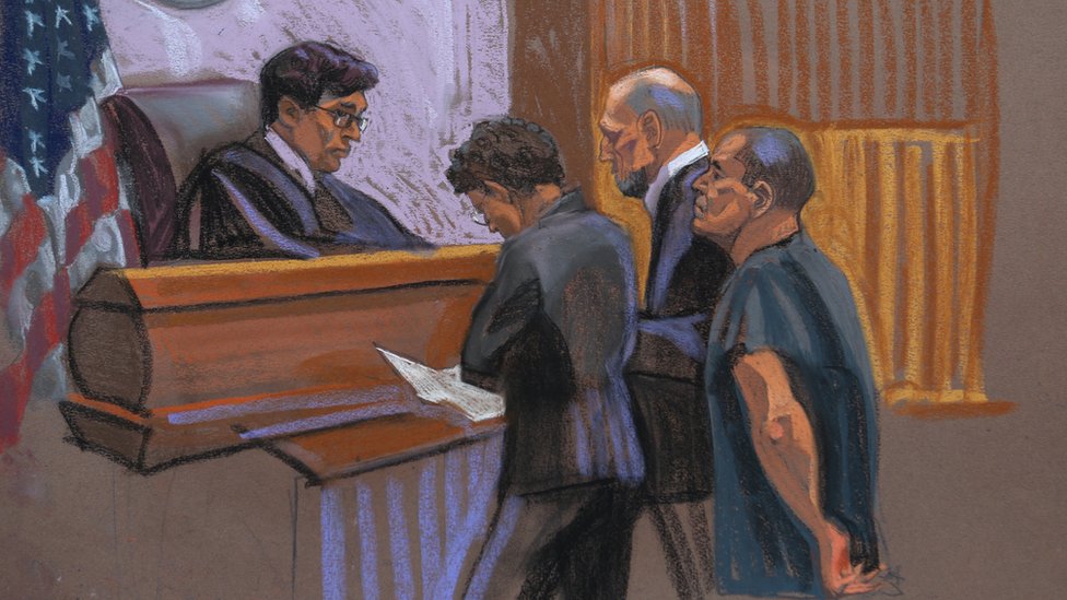 Dibujo de El Chapo dentro de la Corte.
