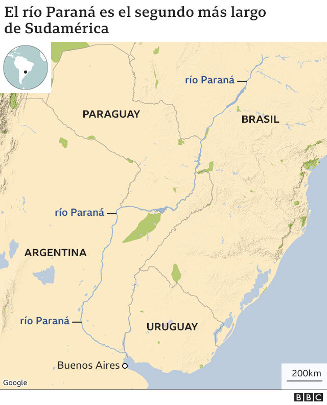Mapa que muestra la ubicación del Rio Paraná