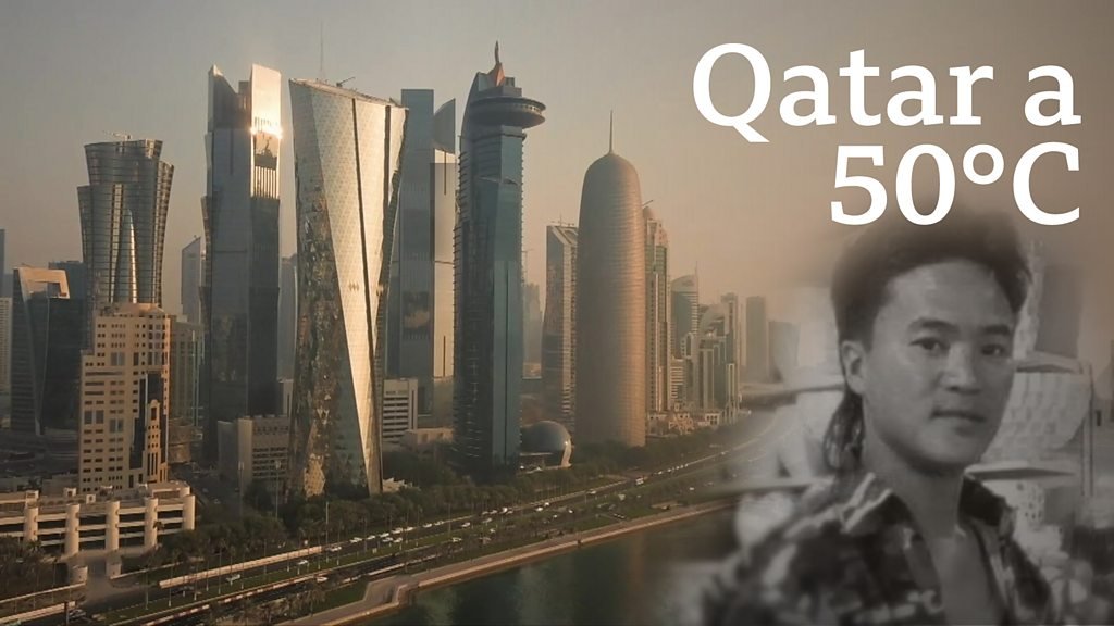 Fotomontaje con panorámica de Qatar.