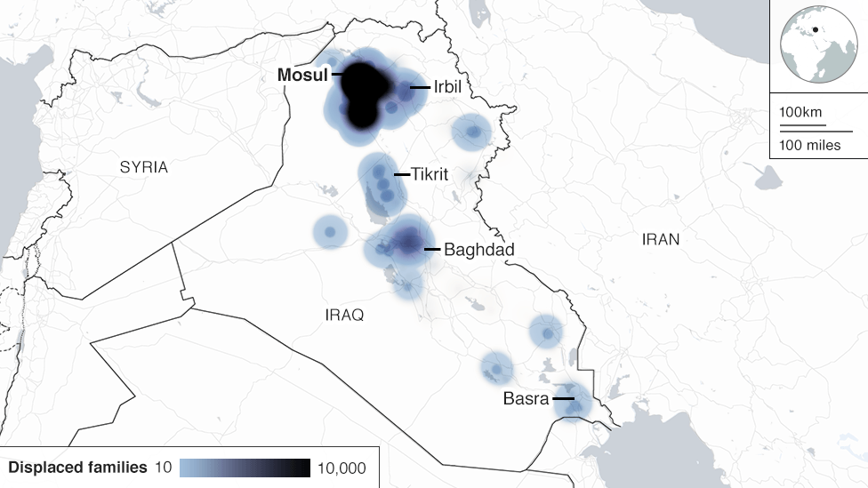 Map showing where Mosul's displaced people have fled to