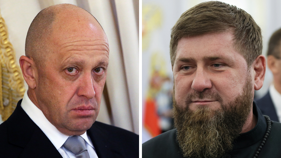El empresario Yevgeny Prigozhin y el líder checheno, Ramzan Kadyrov