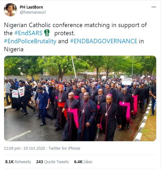 A tweet which used an old photo of Nigerian Catholic bishops on a march