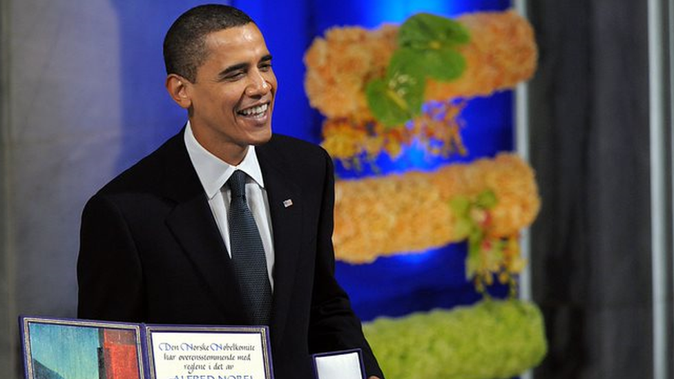 Obama menerima Hadiah Nobel Perdamaian pada 2009.